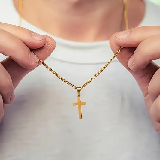 Collier Croix en acier titane doré