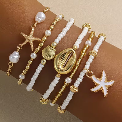 Ensemble de 6 bracelets de plage dorés
