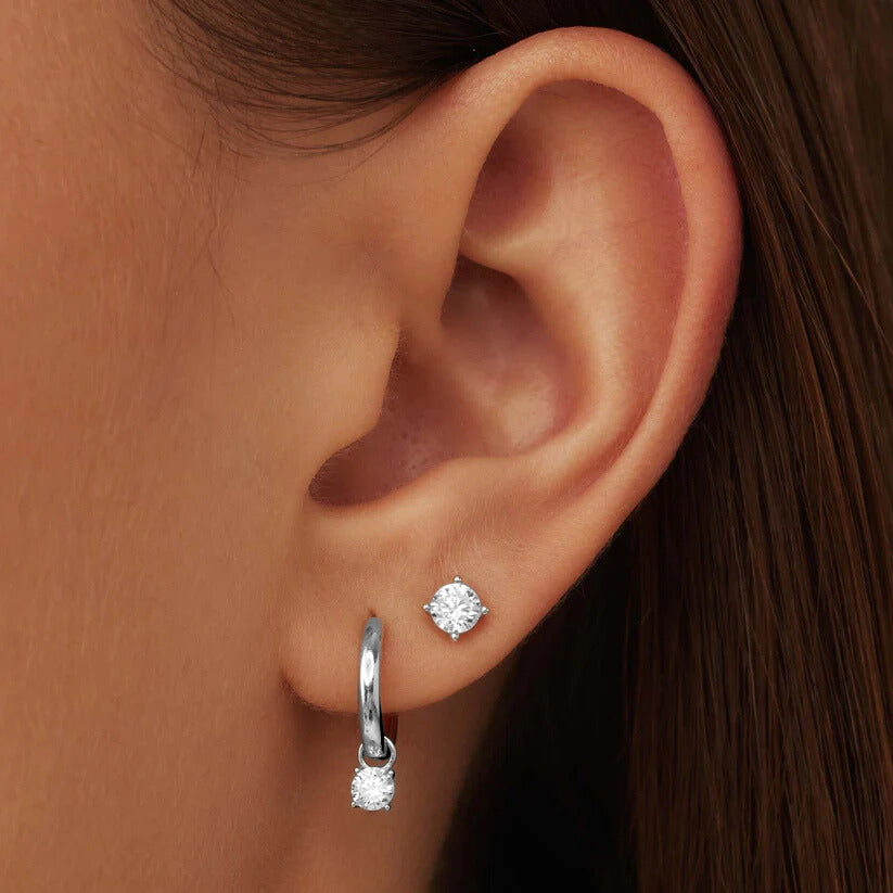 Ensemble de Boucles d'oreilles à Pierre Larmes de Lune | Or Blanc