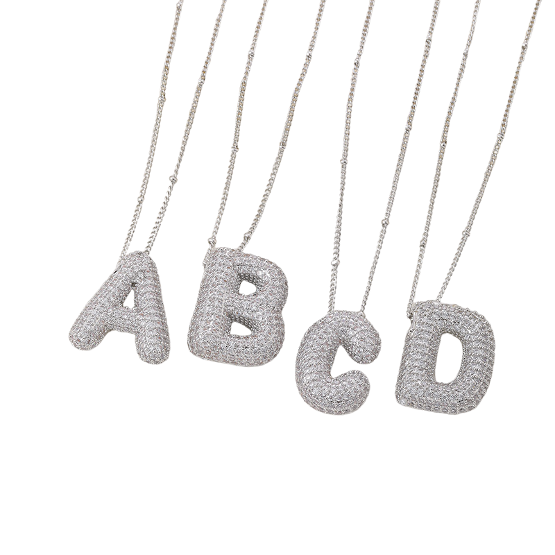 Ensemble de Collier à Lettre Initiale Bubble | Or Blanc