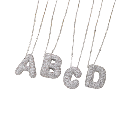 Ensemble de Collier à Lettre Initiale Bubble | Or Blanc