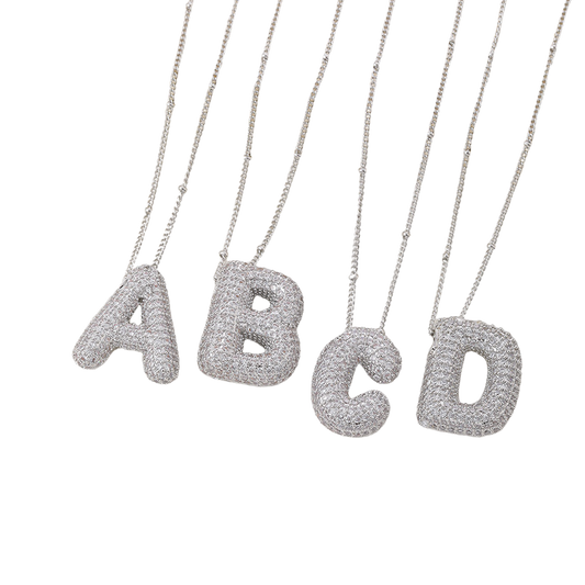 Ensemble de Collier à Lettre Initiale Bubble | Or Blanc