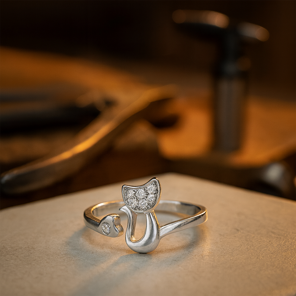 Bague Chat Ouverte Mignonne – Cubic Zirconia