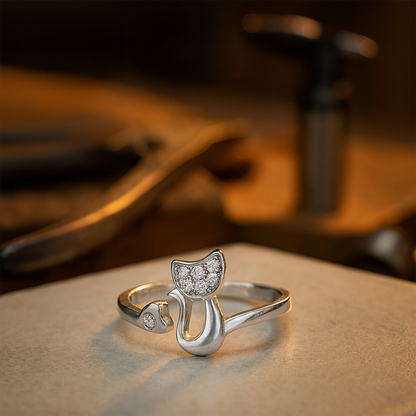 Bague Chat Ouverte Mignonne – Cubic Zirconia