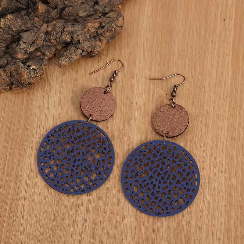 Boucles d'oreilles pendantes bohèmes rétro en bois et cuir