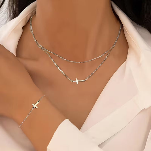 Ensemble collier et bracelet Croix 3 pièces