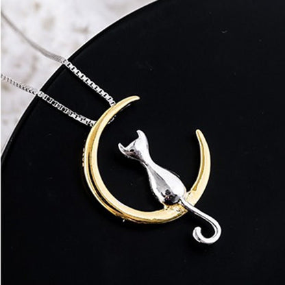Collier chat élégant croissant et chat