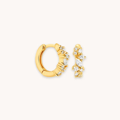 Boucles d'oreilles Crystal Cluster Huggies | Or Blanc