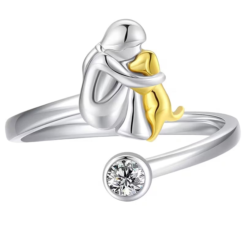 Bague Chien et Fille Argent Sterling