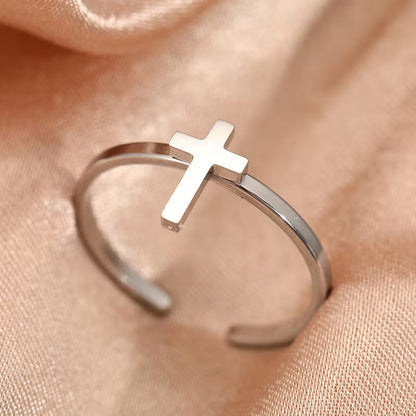 Bague Croix ouverte en acier inoxydable
