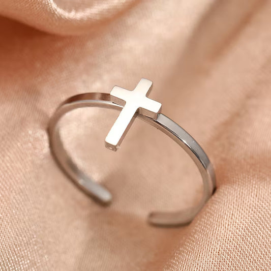 Bague Croix ouverte en acier inoxydable