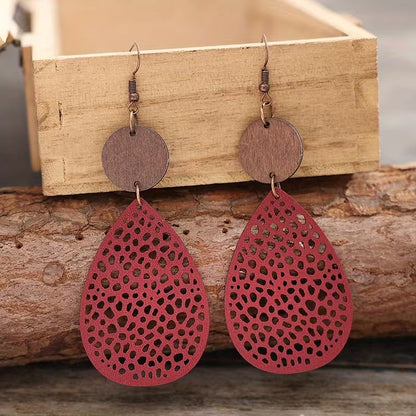 Boucles d'oreilles pendantes en cuir style vintage avec découpe