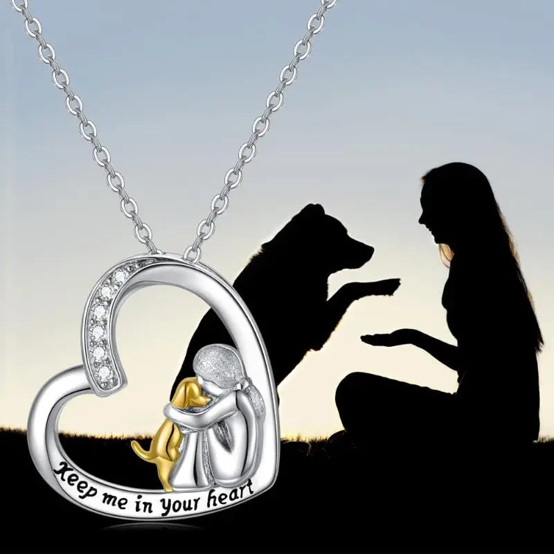 Collier en Argent Sterling 925 – Cœur et Chien avec Zircone