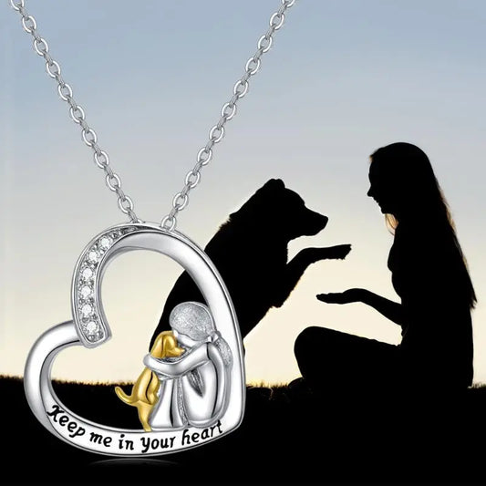 Collier en Argent Sterling 925 – Cœur et Chien avec Zircone