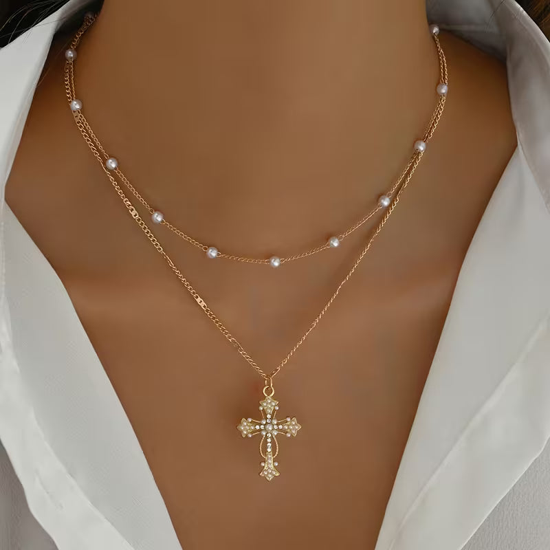 Collier pendentif Croix multicouches