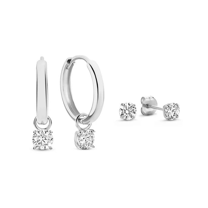 Ensemble de Boucles d'oreilles à Pierre Larmes de Lune | Or Blanc