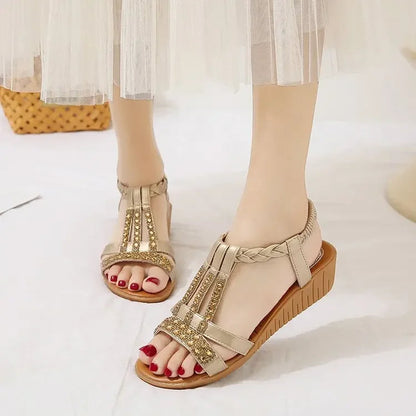 Laura – Sandales bohèmes à coin avec design artisanal pour femme