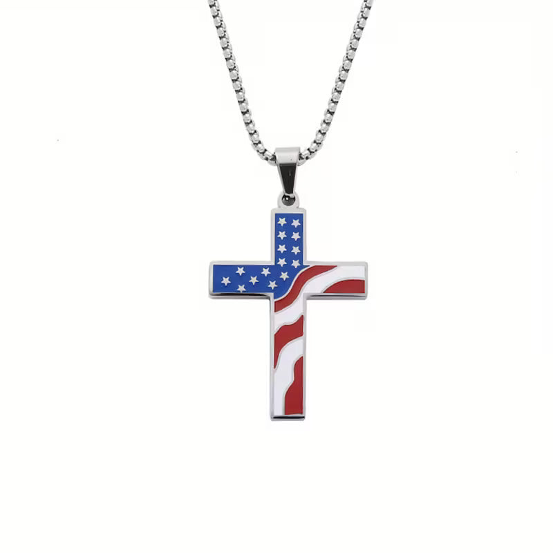 Collier pendentif Croix drapeau américain
