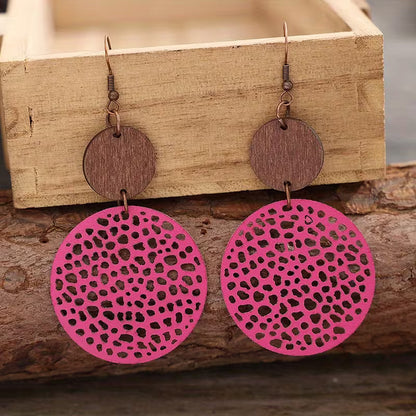 Boucles d'oreilles pendantes bohèmes rétro en bois et cuir