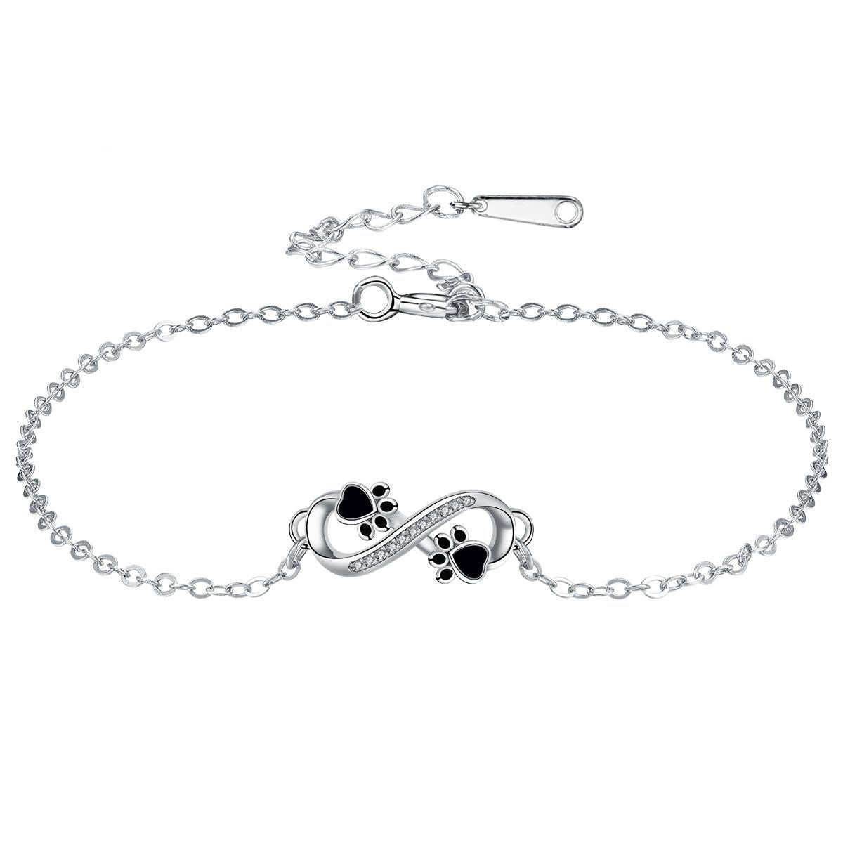 Bracelet Pendentif Symbole Infini Patte d'Animal avec Zircone