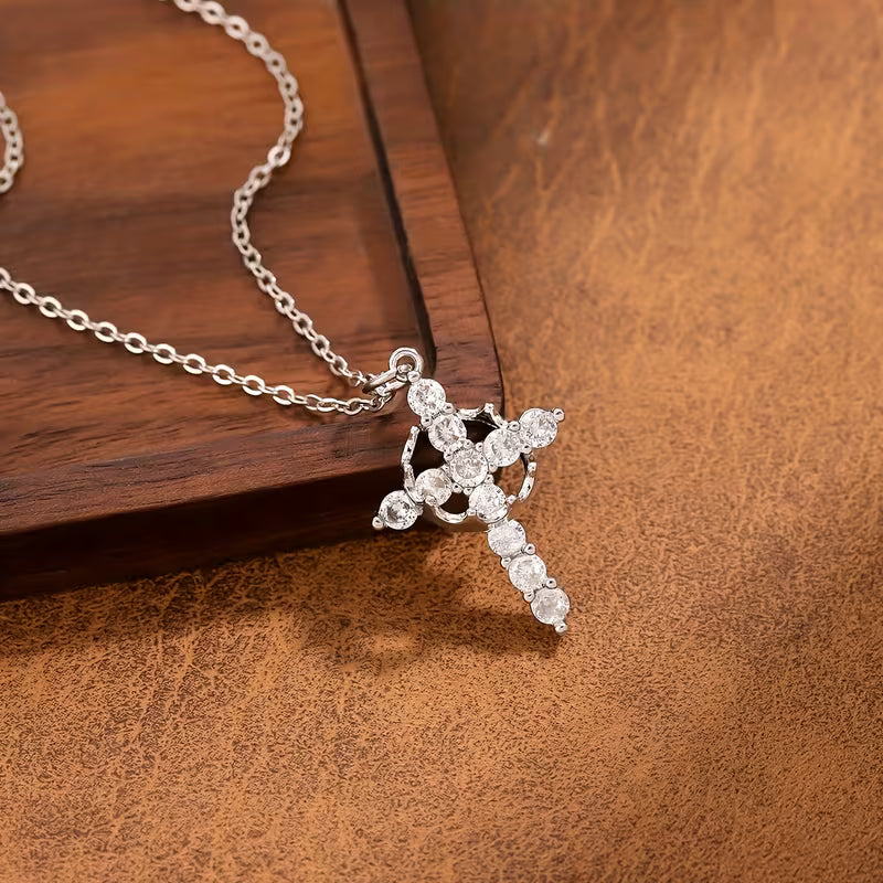 Collier en acier titane Croix couronne
