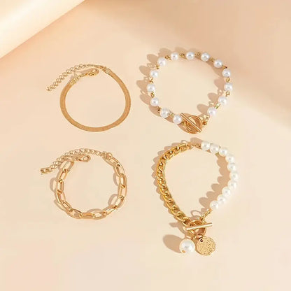 Set de Bracelets Chic Gold 4 pièces - Serpent, Perles et Maillons | Or