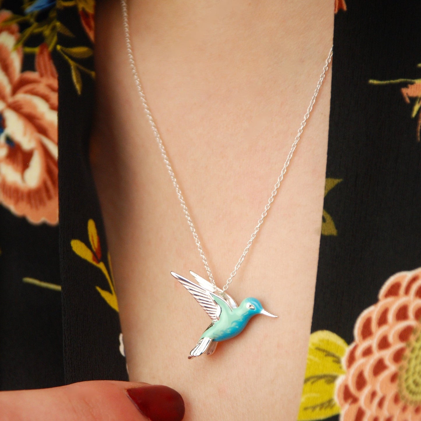 Collier Colibri Émail Argent Sterling