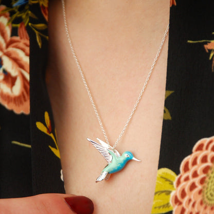 Collier Colibri Émail Argent Sterling