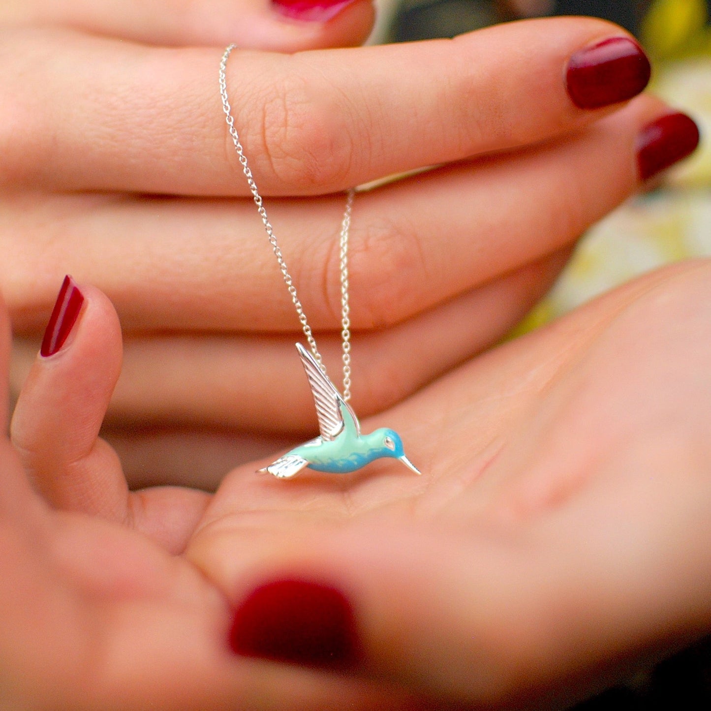 Collier Colibri Émail Argent Sterling