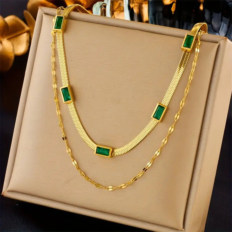 Collier Rétro à Double Couche avec Pierres Sorella | Or