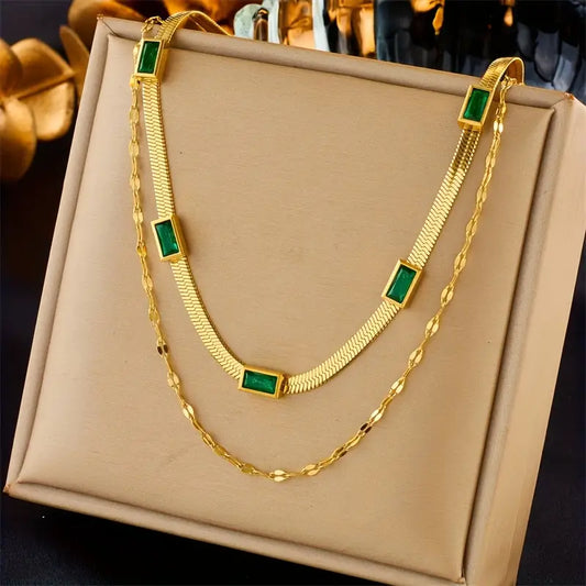 Collier Rétro à Double Couche avec Pierres Sorella | Or