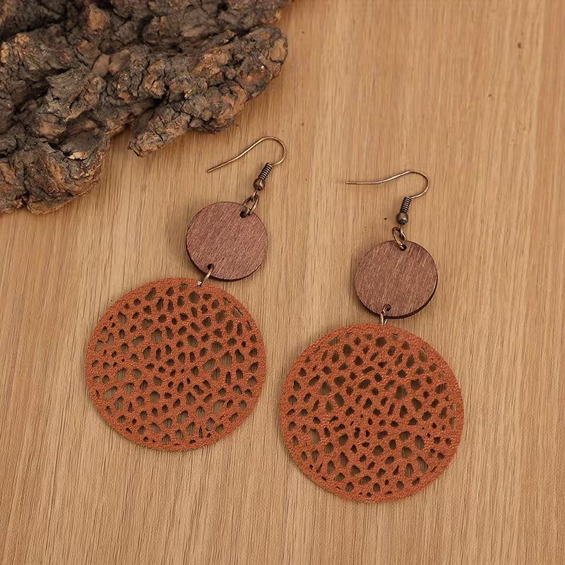 Boucles d'oreilles pendantes bohèmes rétro en bois et cuir