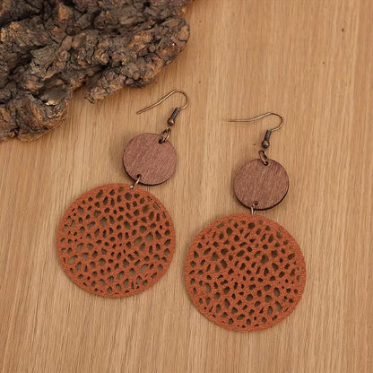 Boucles d'oreilles pendantes bohèmes rétro en bois et cuir
