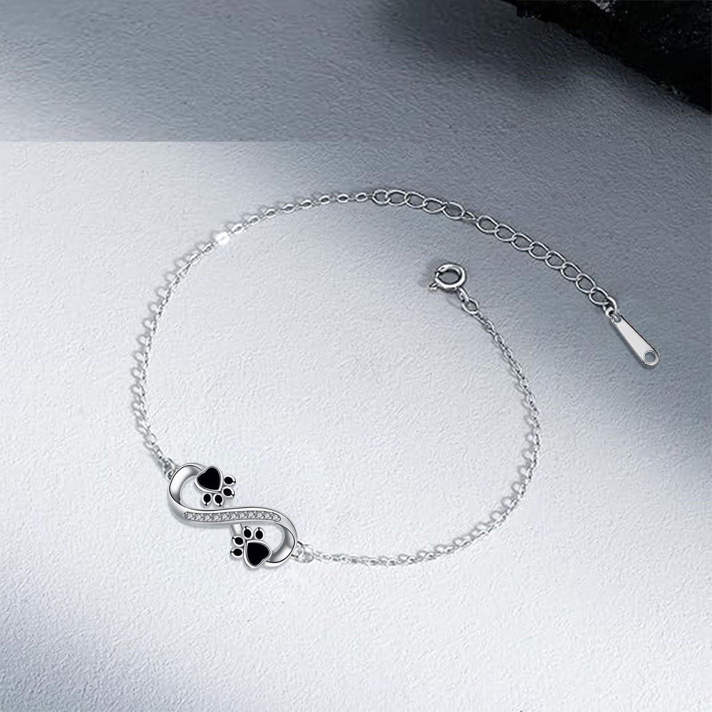 Bracelet Pendentif Symbole Infini Patte d'Animal avec Zircone