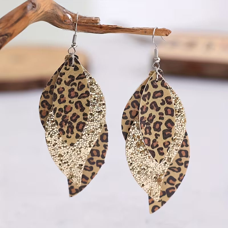 Boucles d'oreilles pendantes vintage style léopard