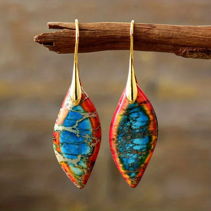 Boucles d'oreilles pendantes en forme de feuille en pierre naturelle