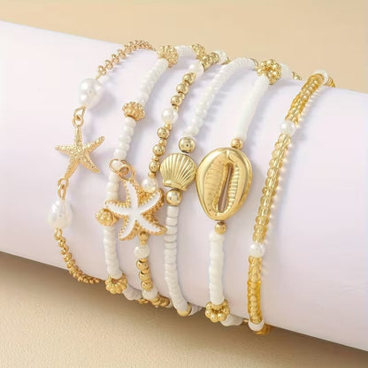 Ensemble de 6 bracelets de plage dorés