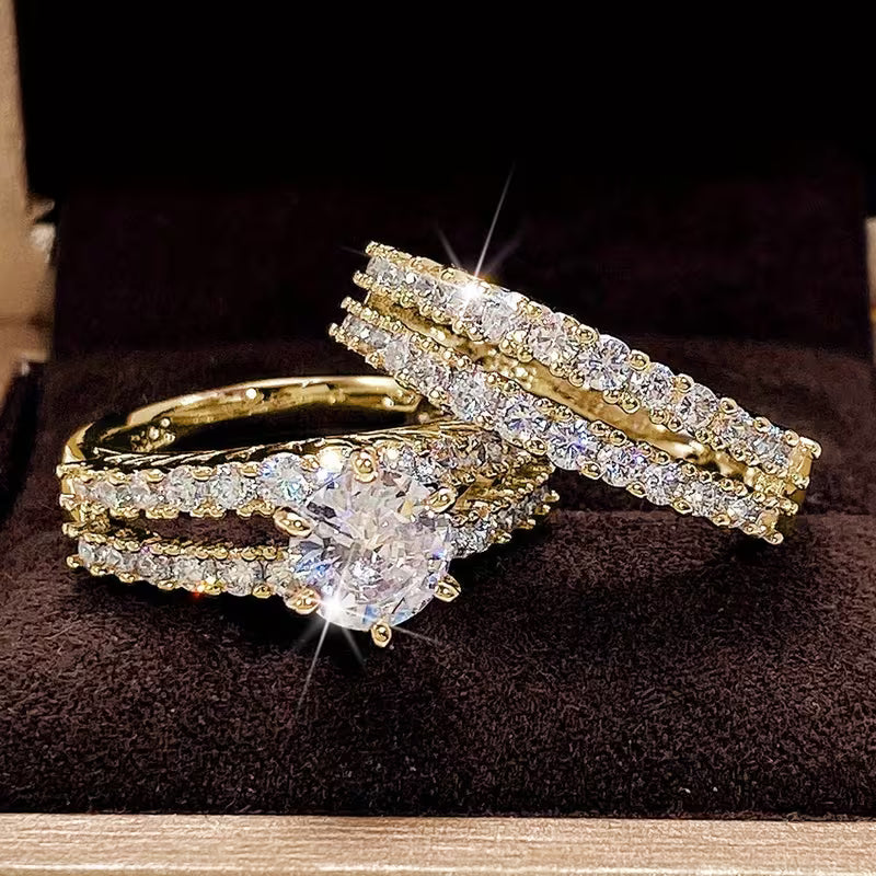 Ensemble de 2 bagues de mariage en zirconite