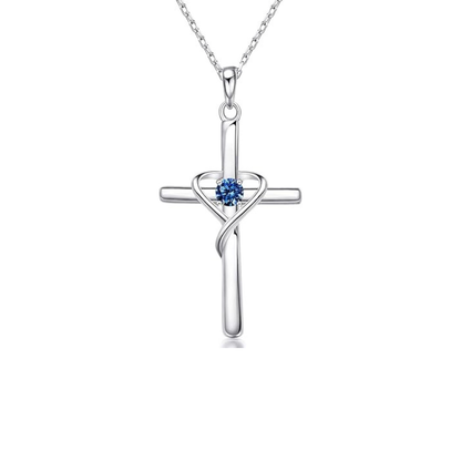 Collier Croix en Saphir | Or Blanc
