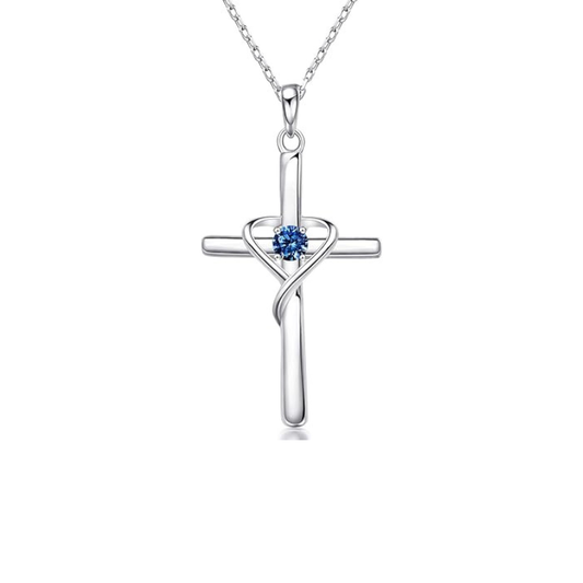 Collier Croix en Saphir | Or Blanc