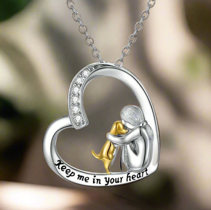 Collier en Argent Sterling 925 – Cœur et Chien avec Zircone
