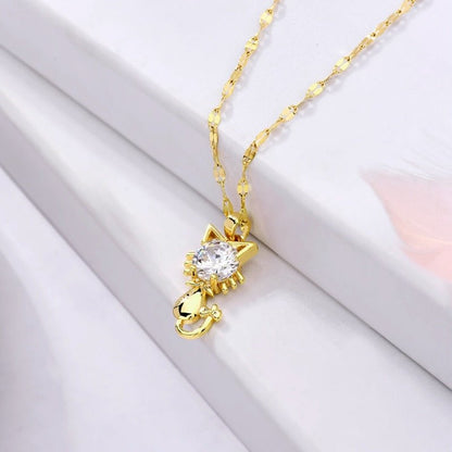 Collier chat plaqué or avec zircon