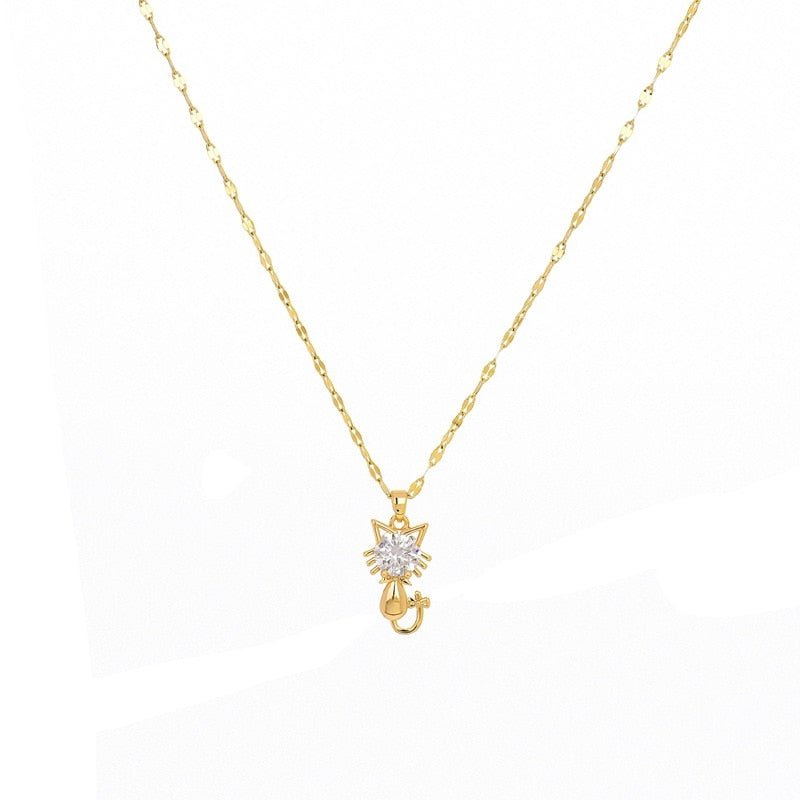 Collier chat plaqué or avec zircon