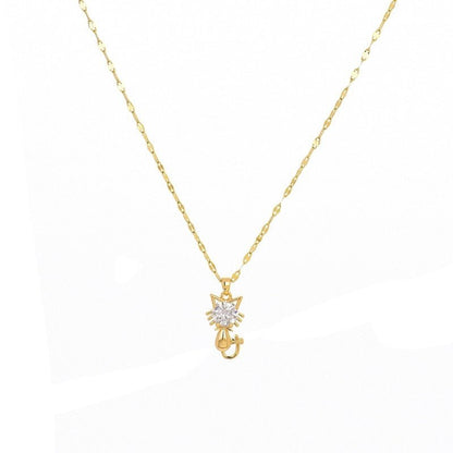 Collier chat plaqué or avec zircon