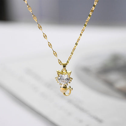 Collier chat plaqué or avec zircon