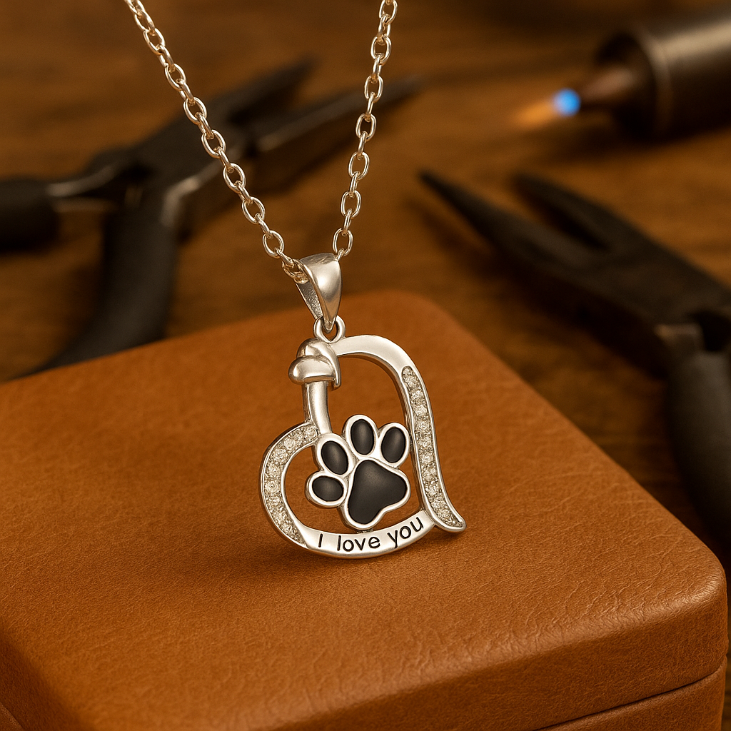 Collier Empreinte Patte de Chien Cœur avec Zircone