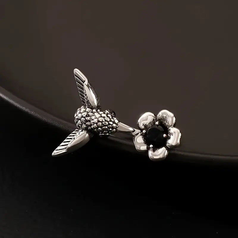 Bague Colibri et Fleur – Bague Oiseau Ouverte Réglable pour Femme