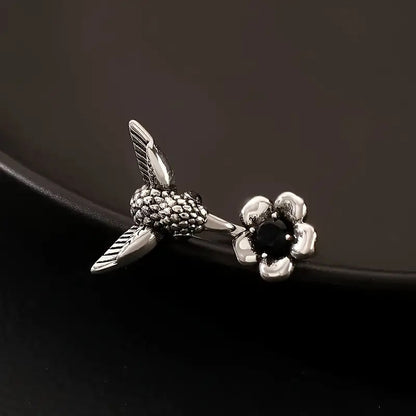 Bague Colibri et Fleur – Bague Oiseau Ouverte Réglable pour Femme