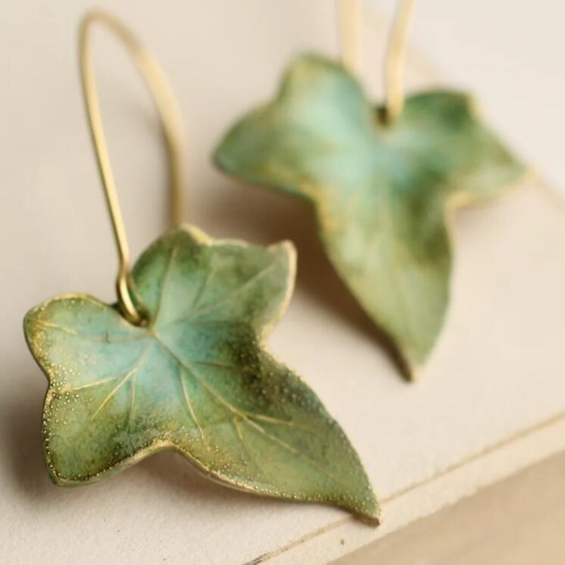 Boucles d'Oreilles Feuille Verte Vintage