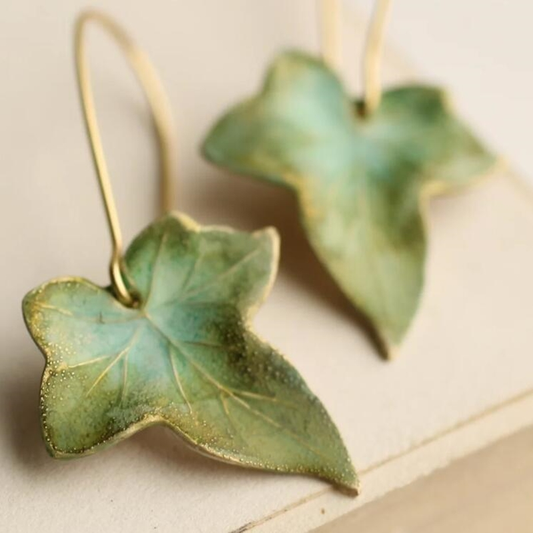 Boucles d'Oreilles Feuille Verte Vintage